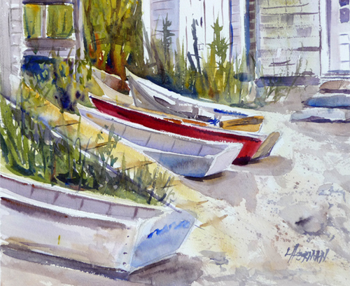 Lorrie Herman - watercolor "Fish Beach Dingies"